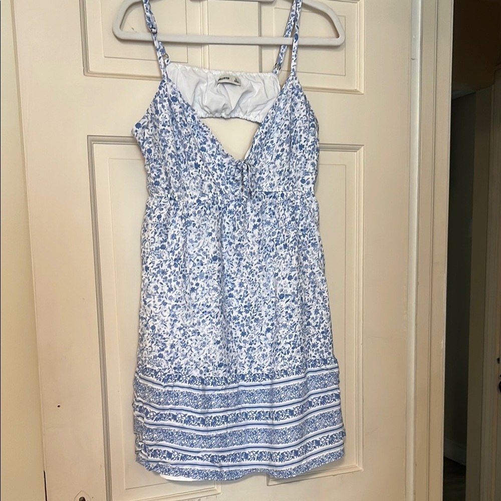 Hollister White and Light Blue Floral Midi Dress